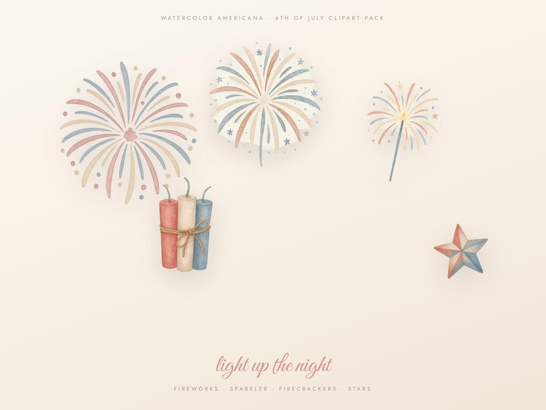 4th of July Clipart Watercolor PNG, Patriotic Clipart Bundle, Americana Sublimation, Fireworks Flag Truck, Transparent, Commercial Use image 4