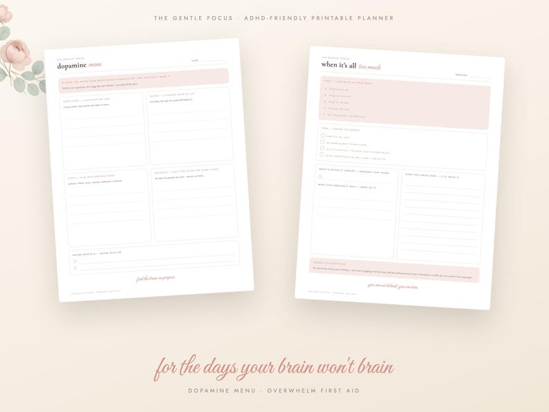 ADHD planner afdrukbare bundel, ongedateerde dagelijkse planner volwassen ADHD, dopaminemenu, hersendump, gewoontetracker, routines, A4-brief-pdf afbeelding 4