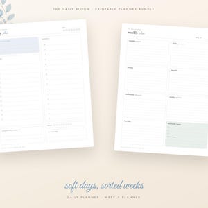 Dusty Blue Printable Planner Bundle, Undated Daily Weekly Monthly Planner, Habit Tracker, Budget, Meal Plan, Self Care, A4 Letter PDF image 4