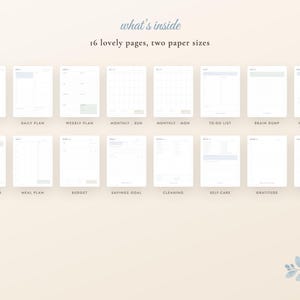 Dusty Blue Printable Planner Bundle, Undated Daily Weekly Monthly Planner, Habit Tracker, Budget, Meal Plan, Self Care, A4 Letter PDF image 6