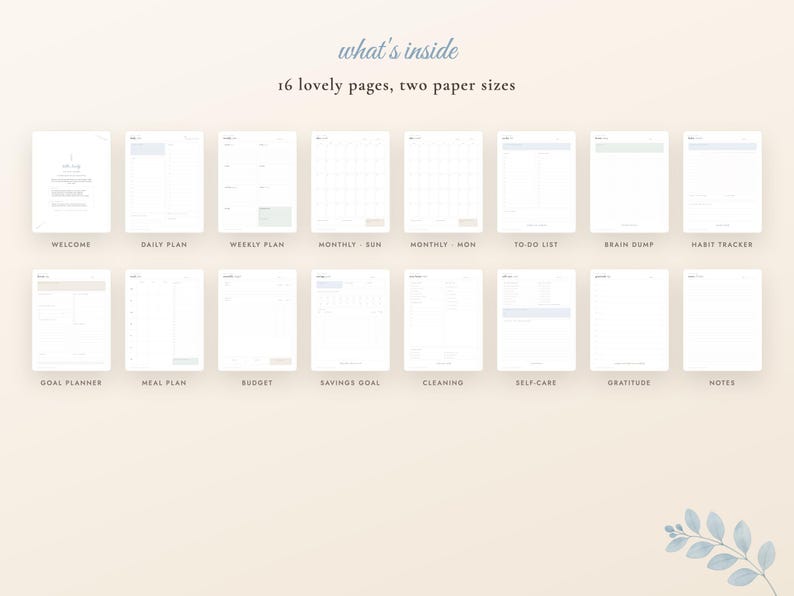 Dusty Blue Printable Planner Bundle, Undated Daily Weekly Monthly Planner, Habit Tracker, Budget, Meal Plan, Self Care, A4 Letter PDF image 6