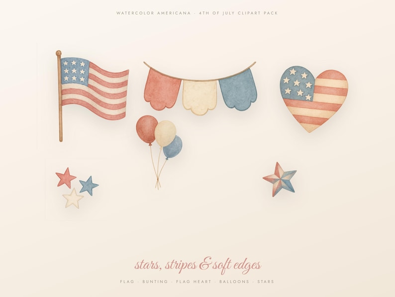 4th of July Clipart Watercolor PNG, Patriotic Clipart Bundle, Americana Sublimation, Fireworks Flag Truck, Transparent, Commercial Use image 6