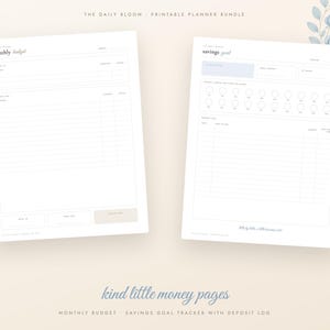 Dusty Blue Printable Planner Bundle, Undated Daily Weekly Monthly Planner, Habit Tracker, Budget, Meal Plan, Self Care, A4 Letter PDF image 5
