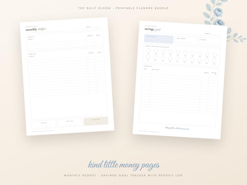 Dusty Blue Printable Planner Bundle, Undated Daily Weekly Monthly Planner, Habit Tracker, Budget, Meal Plan, Self Care, A4 Letter PDF image 5