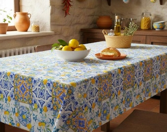 Mosaic summer Mediterranean lemon Polyester Tablecloth 120"x 60"