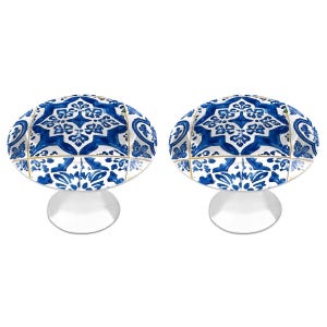 Small blue azulejo,stainless steel Round Cabinet Knobs 2-Pack