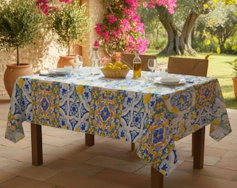Sicily inspired lemon Polyester Tablecloth 120"x 60"