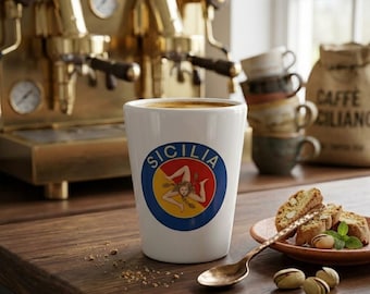 Vaso de espresso de cerámica siciliana Trinacria, sin asa, fabricado en EE. UU.