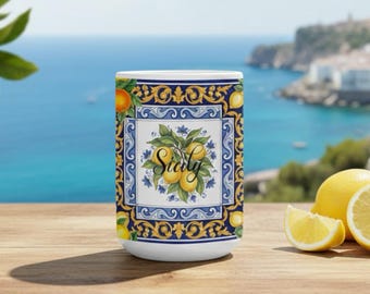 Sicilian majolica citrus Ceramic Mug (15 OZ) (Made In USA)