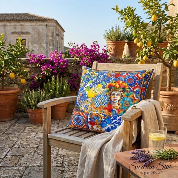 Sicilian Testa di Moro baroque Outdoor Pillow