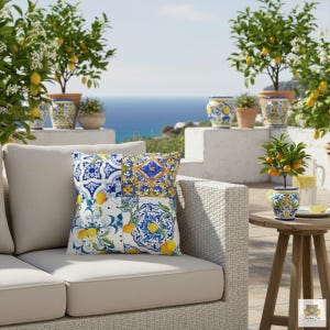 Lemon Tile waterproof UV resistant Outdoor Pillow | Cushion made in USA