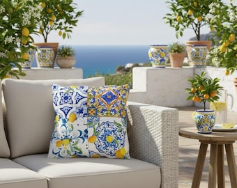 Lemon Tile wasserdichtes UV-beständiges Outdoor Kissen | Kissen hergestellt in den USA