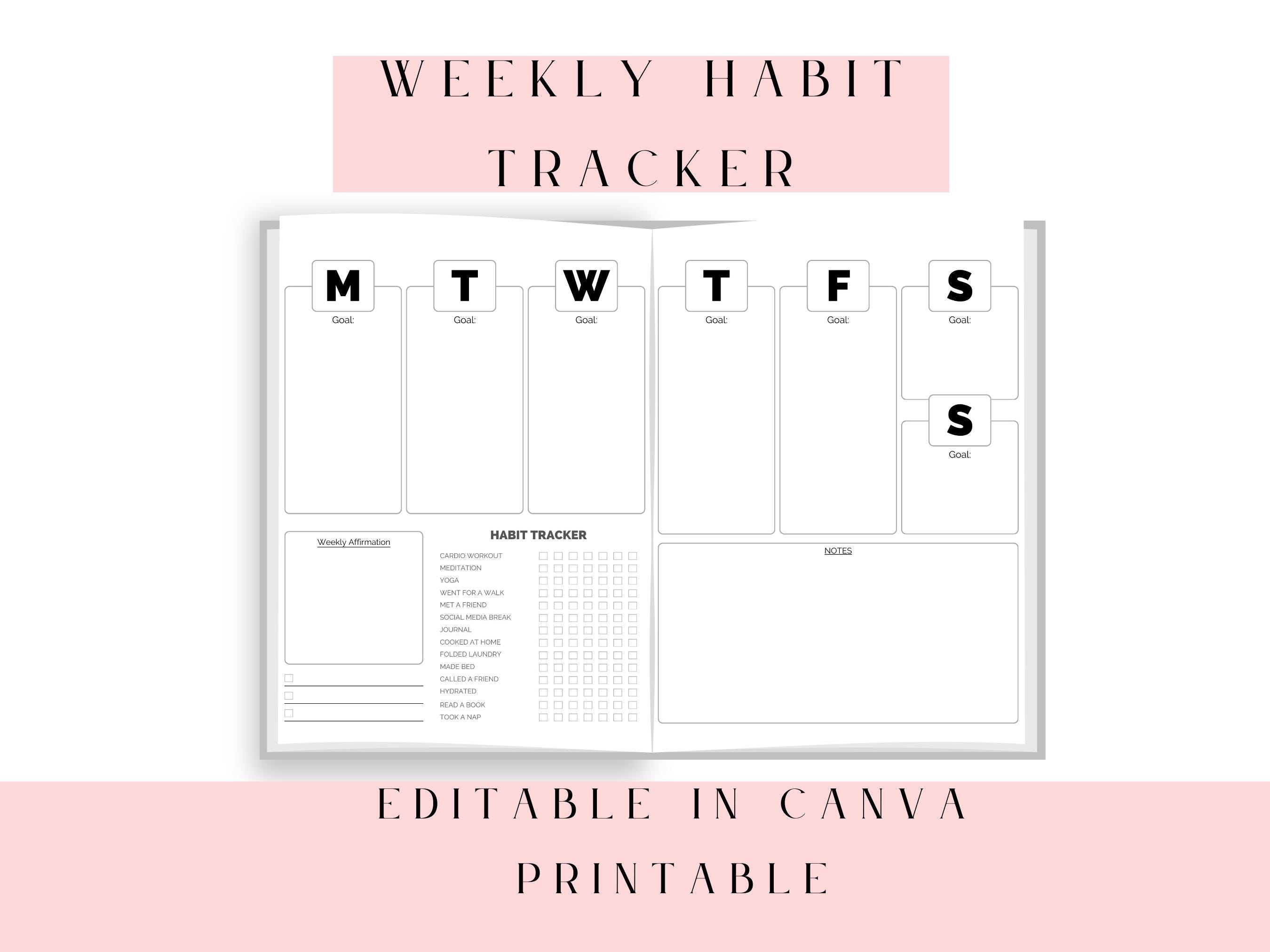 Weekly Habit Tracker Printable Editable Canva Planner Minimalist Habit ...