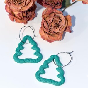 Christmas Tree Polymer Clay Earrings, Indented Design