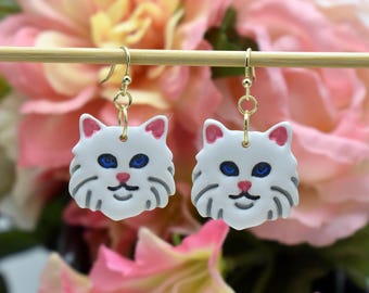 Pendientes de gato blanco, Ragdoll, ligeros, arcilla polimérica.