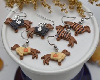 Dachshund Sweater Earrings, Fun Halloween Earrings, Polymer Clay