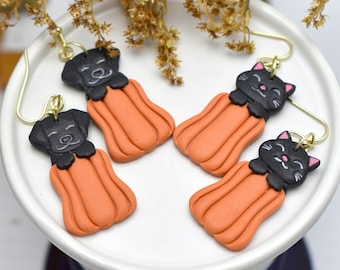 Dog or Cat Pumpkin Earrings, Fun Halloween Earrings, Polymer Clay