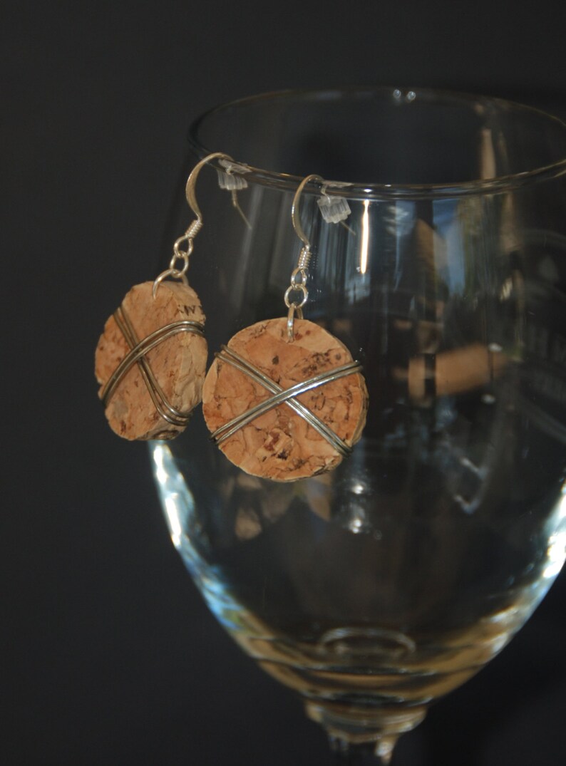 Wire Wrapped Wine Cork Earrings Etsy