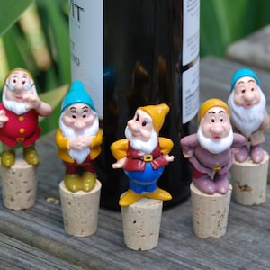 Dwarf Wine Bottle Stoppers Grumpy, Doc, Bashful, Happy, and Sneezy Snow White