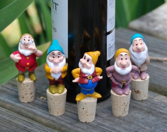 Dwarf Wine Bottle Stoppers Grumpy, Doc, Bashful, Happy, and Sneezy Snow White