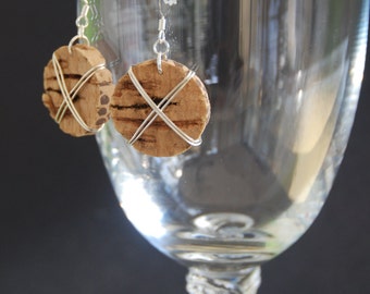 Wire Wrapped Wine Cork Earrings