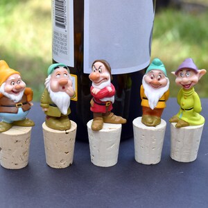 Dwarf Wine Bottle Stoppers Grumpy, Doc, Bashful, Happy, and Sneezy Snow White