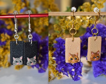 Cat Polymer Clay Earrings, Animal Jewelry, Cat Lover Gift