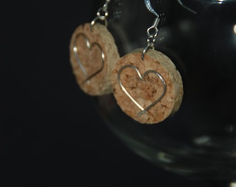 Wire Heart Wine Cork Earrings
