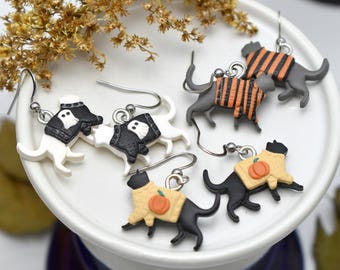 Cat Sweater Earrings, Fun Halloween Earrings, Polymer Clay