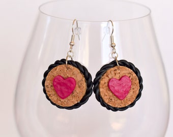 Heart Wine Cork Earrings Polymer Clay Heart Valentine's Day Love Gift