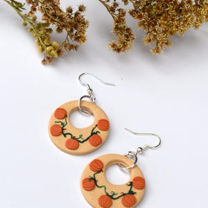 Pendientes de arcilla polimérica de calabaza, joyas de Halloween de otoño, Acción de Gracias, círculo