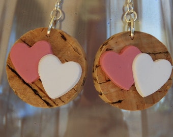 Double Heart Wine Cork Earrings