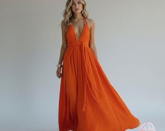 Flowy Halter Neck Maxi Dress, Backless Summer Wedding Guest Dress