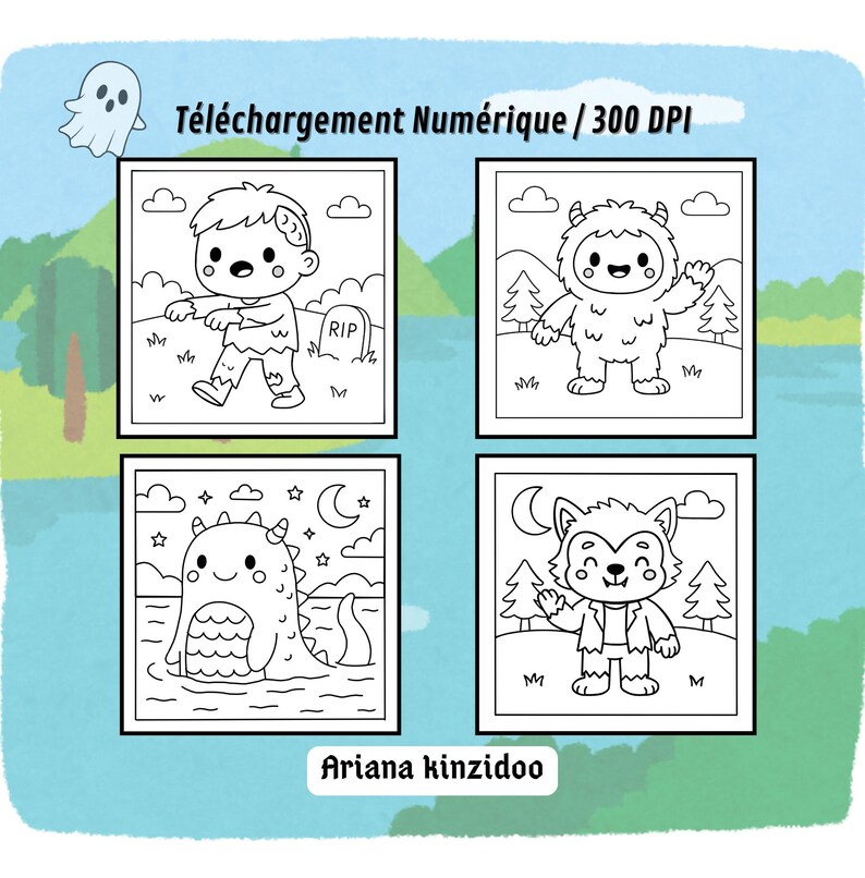 Kawaii Halloween Coloring Book - Printable PDF - 20 Cute Coloring Pages for Kids image 2