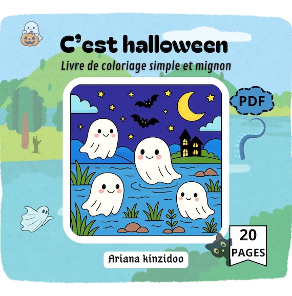 Livre de coloriage d'halloween - 20 Pages à colorier - PDF imprimable - Coloriage Kawaii