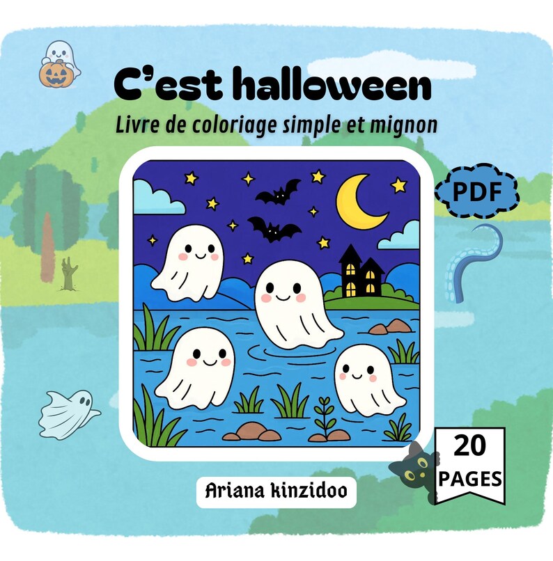 Kawaii Halloween Coloring Book - Printable PDF - 20 Cute Coloring Pages for Kids image 1