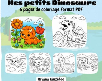 My Little Dinosaurs Coloring Book - 6 Coloring Pages - Printable PDF - Kawaii Coloring