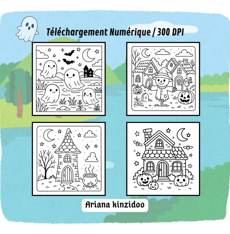 Kawaii Halloween Coloring Book - Printable PDF - 20 Cute Coloring Pages for Kids image 3