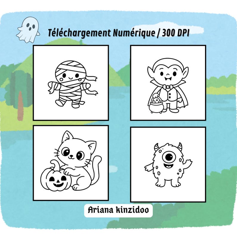 Kawaii Halloween Coloring Book - Printable PDF - 20 Cute Coloring Pages for Kids image 4