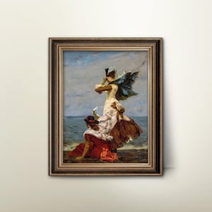 They&#39;re Gone, French Woman Portrait - strong wind coastal decor, fashion art