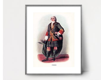 Download • 1840s Forbes Clan Print --- vintage scottish portrait, mens wall art, tartan kilt painting, victorian decor, fathers day gift