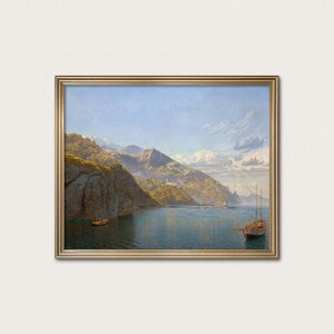 Bay of Naples Harbor | Mount Vesuvius Coastal Print | John Brett, 1864 | Digital Download