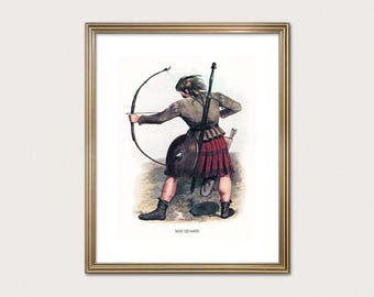 Guerreiro do Clã MacQuarie — R.R. McIan, 1845. Gravura de clã das Terras Altas. Arte escocesa em tartan. (Download digital)