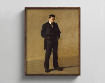 The Thinker 1900s Edwardian Man Portrait Painting - masculine wall art, vintage mens suit print, sophisticated fashion wall art