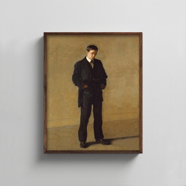 The Thinker 1900s Edwardian Man Portrait Painting - masculine wall art, vintage mens suit print, sophisticated fashion wall art