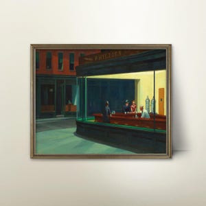 Nighthawks Edward Hopper Print - modern art realism painting, diner restaurant