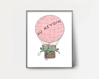 Hot Air Balloon Nursery Wall Art PRINTABLE --- babar the elephant baby shower gift | baby girl nursery art, babar print, pink nursery decor