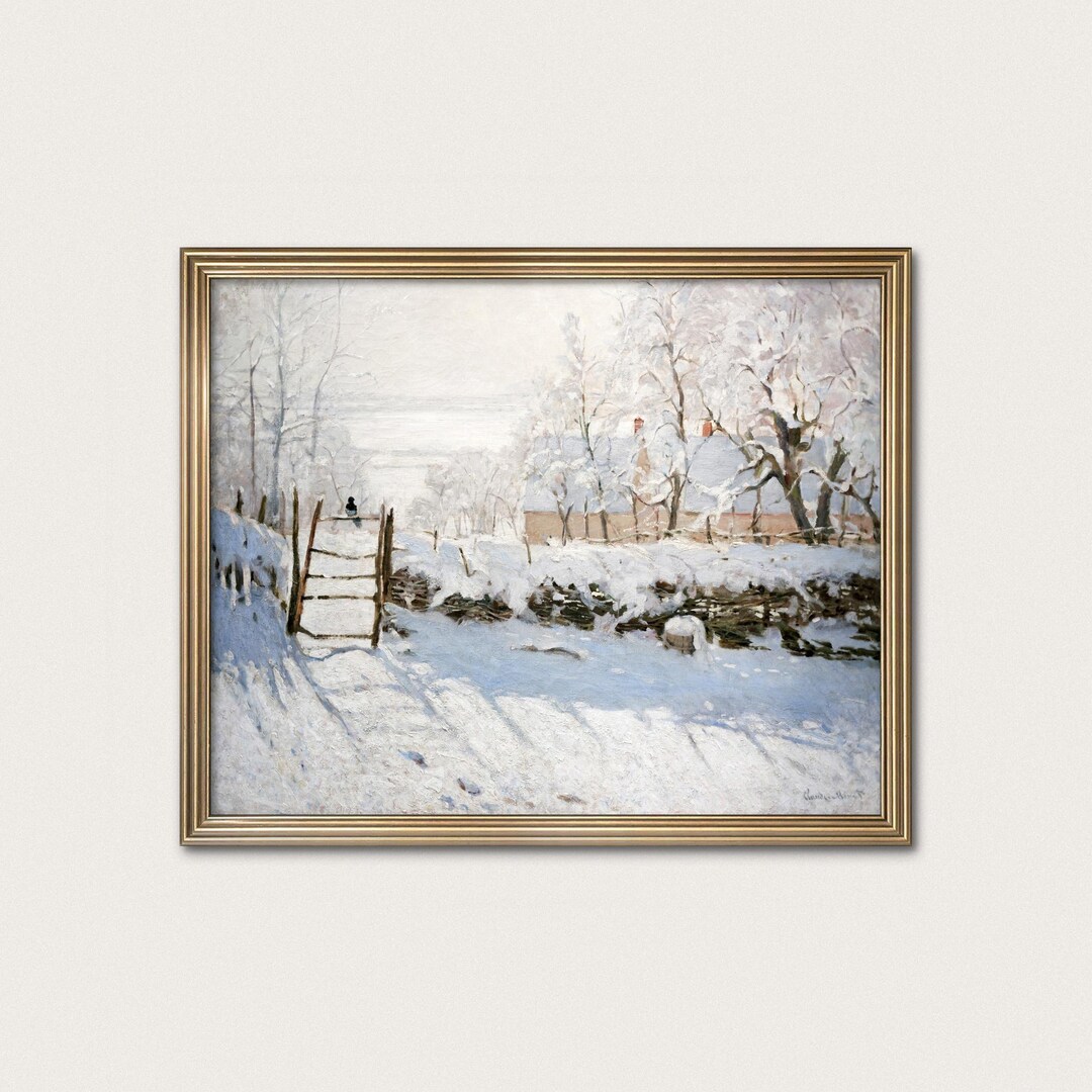 カササギ・モネの版画 - フランスの農家の印象派の絵画、雪の壁アート
