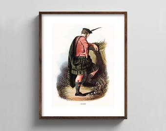 PRINTABLE Gunn Clan Print - Vintage Scottish wall painting, Gift for Men
