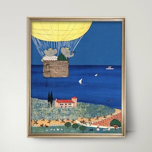 Download instantâneo da arte do elefante Babar - Impressão de balão de ar quente para berçário, quarto infantil